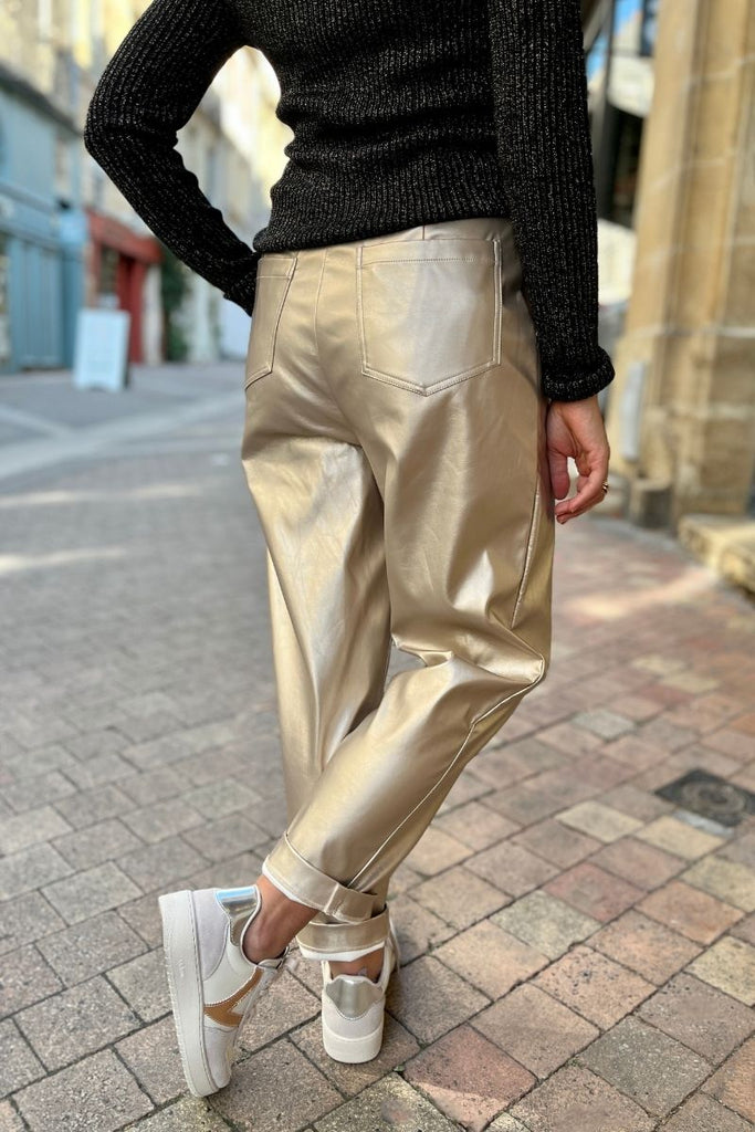 Pantalon Pam, couleur doré, marque Laure + Max, coupe loose, taille haute