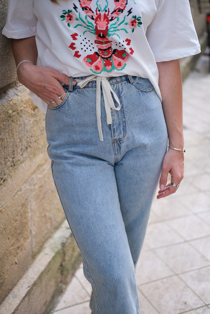 Pantalon Penina, couleur bleu, matière jean, marque Laure et Max