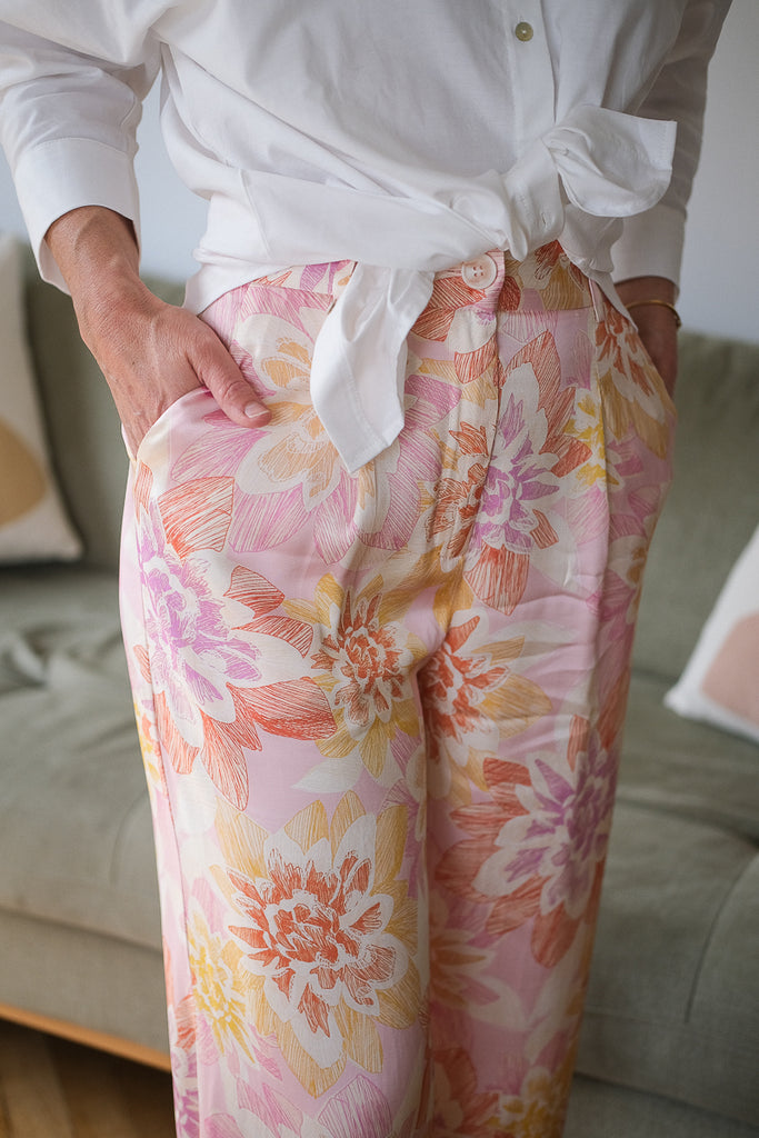 Pantalon Philo, couleur rose, marque Frnch, motifs fleuris