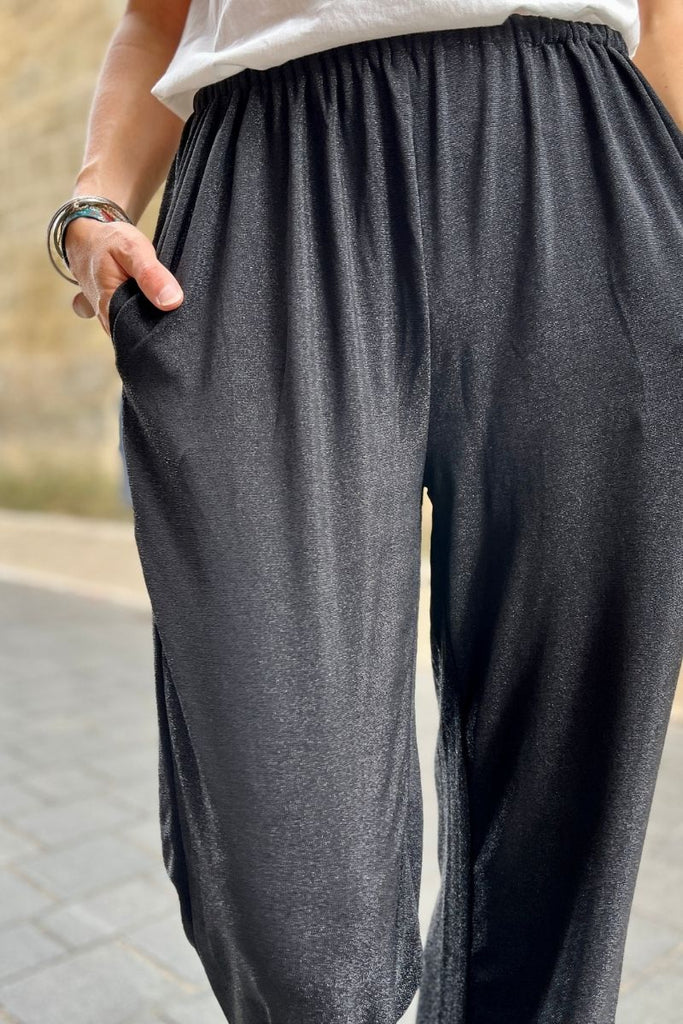 Pantalon Priceton, couleur noir, marque Laure + Max, pantalon à paillettes, coupe droite taille élastique