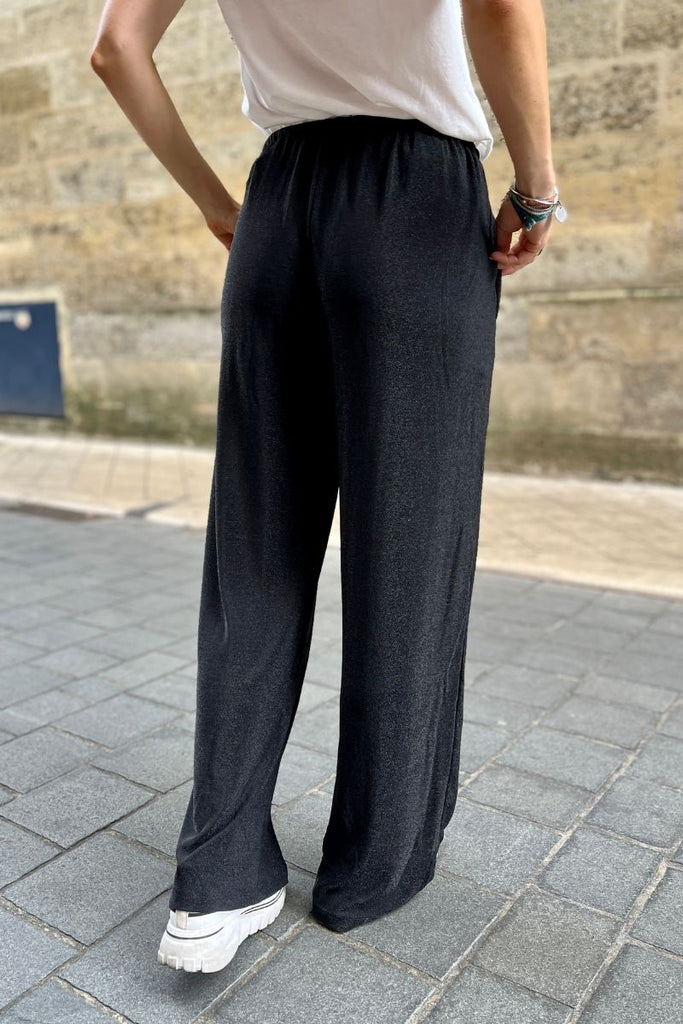 Pantalon Priceton, couleur noir, marque Laure + Max, pantalon à paillettes, coupe droite taille élastique