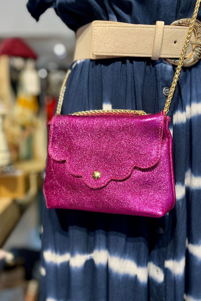 Sac Pitinu, 100% Cuir, bandoulière chainette non réglable, non amovible, 5 coloris : bleu éléctrique, rose doré, noir, vert d'eau et doré