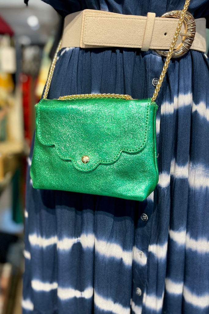 Sac Pitinu, 100% Cuir, bandoulière chainette non réglable, non amovible, 5 coloris : bleu éléctrique, rose doré, noir, vert d'eau et doré