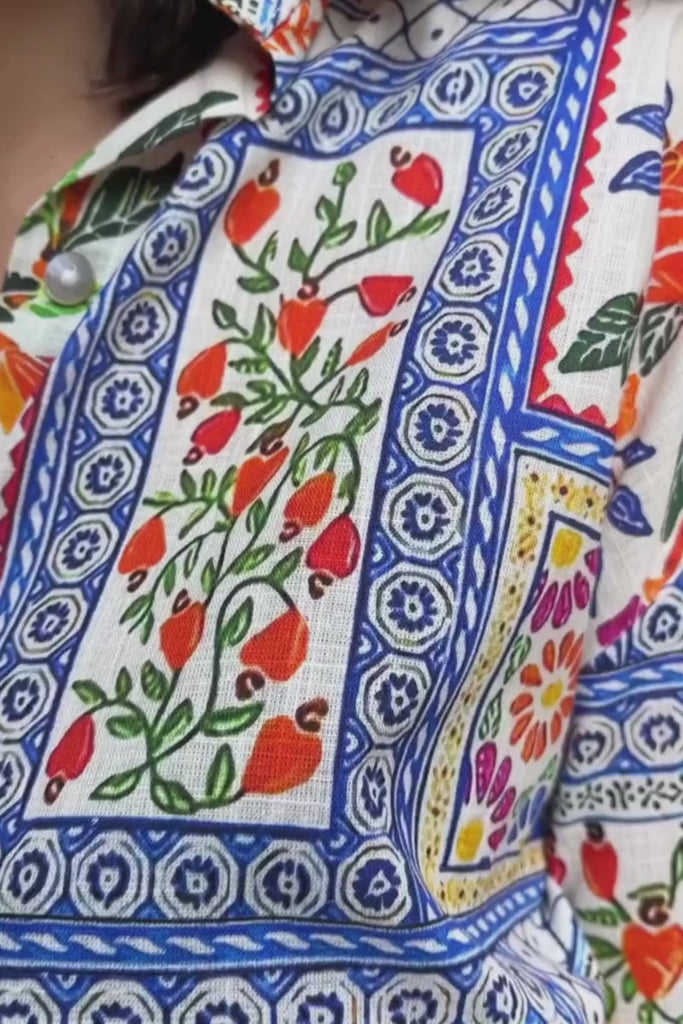Chemise Helena, couleur : multicolore, matière coton, manches longues, col chemise