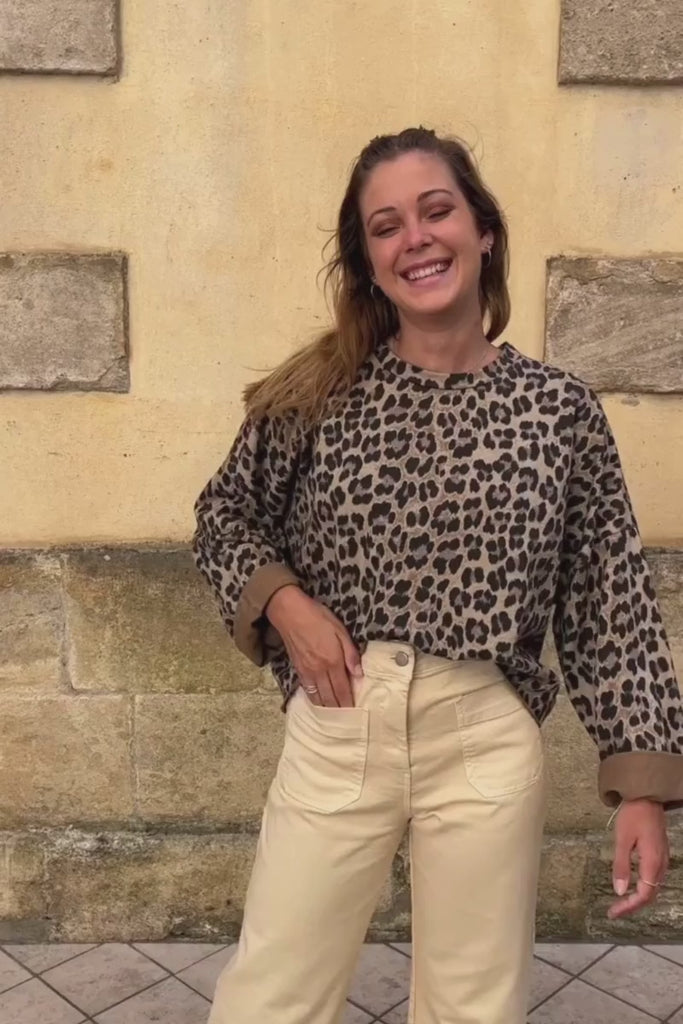 Sweat Manel, motif leopard, manches longues, encolure ronde