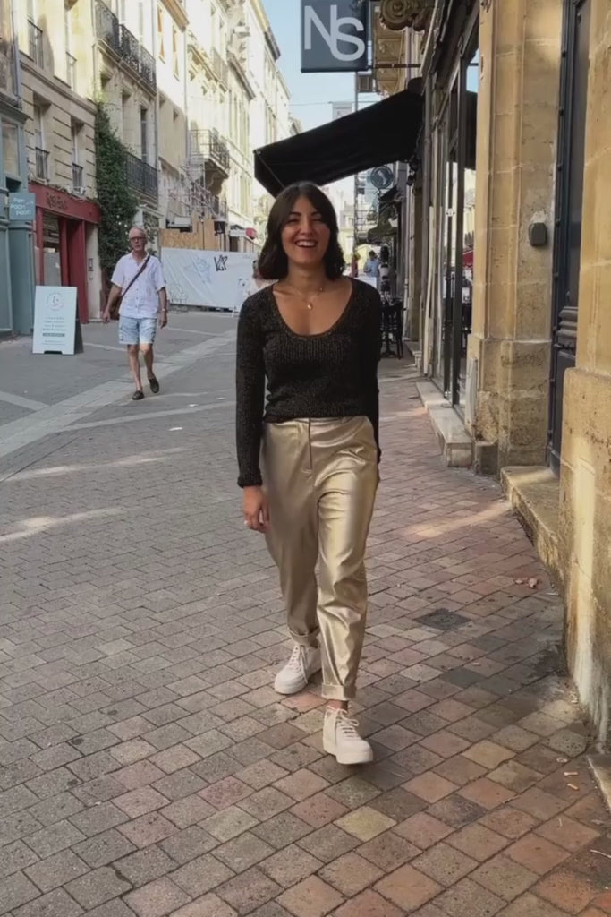 Pantalon Pam, couleur doré, marque Laure + Max, coupe loose, taille haute