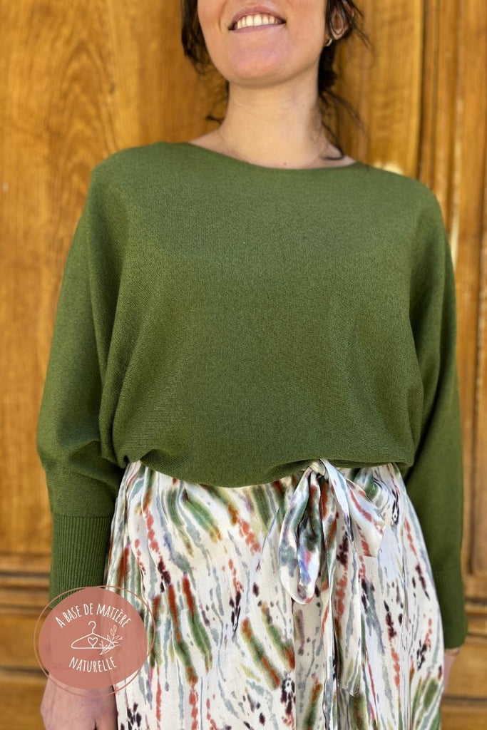 Pull Solane, couleur verte, marque Orfeo, manches longues, encolure ronde