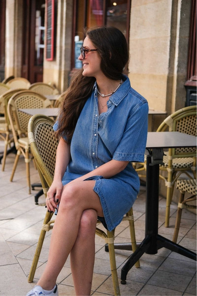 Robe Objframe, matière jean, manches courtes, col chemise, marque object