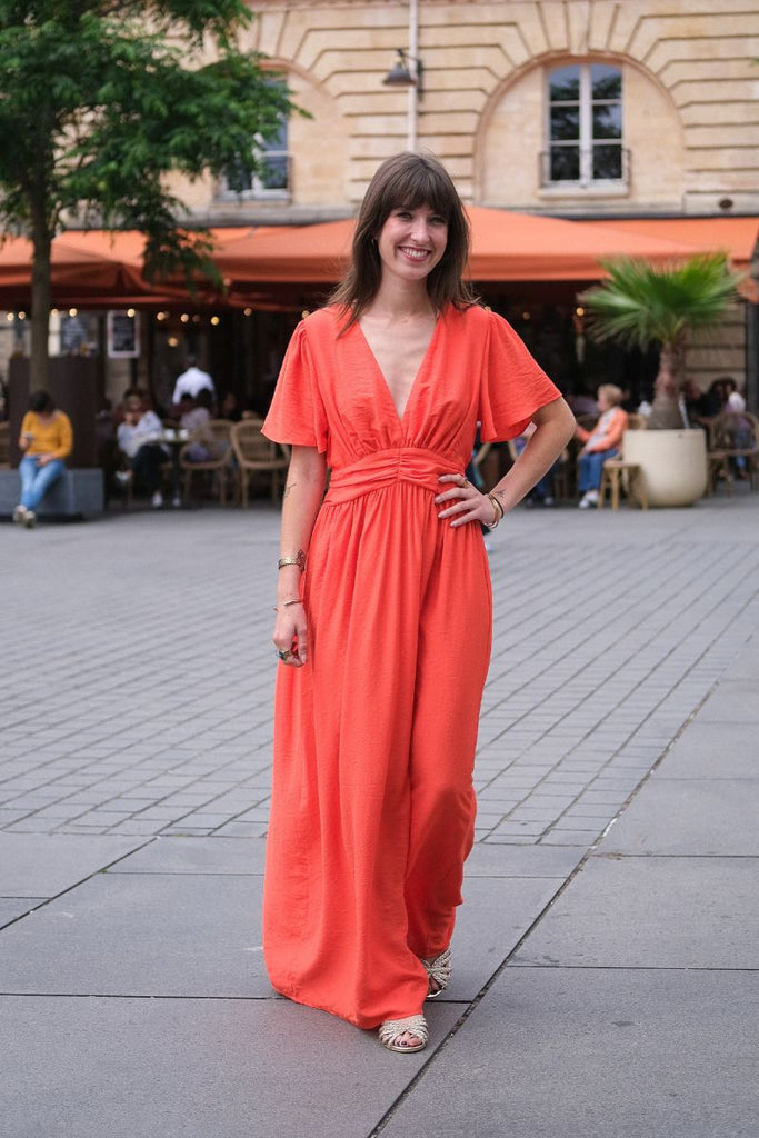 Robe Adélaïde, couleur corail, robe longue