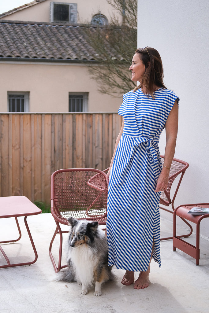 Robe Valene, couleur bleu, marque Garance, motif rayures
