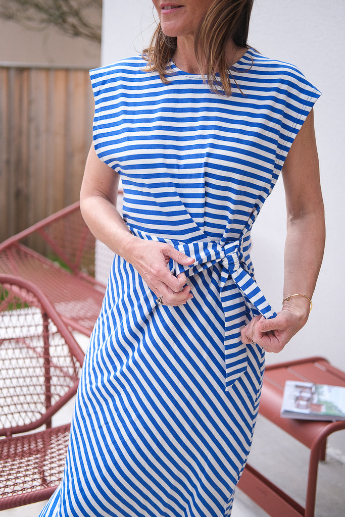Robe Valene, couleur bleu, marque Garance, motif rayures