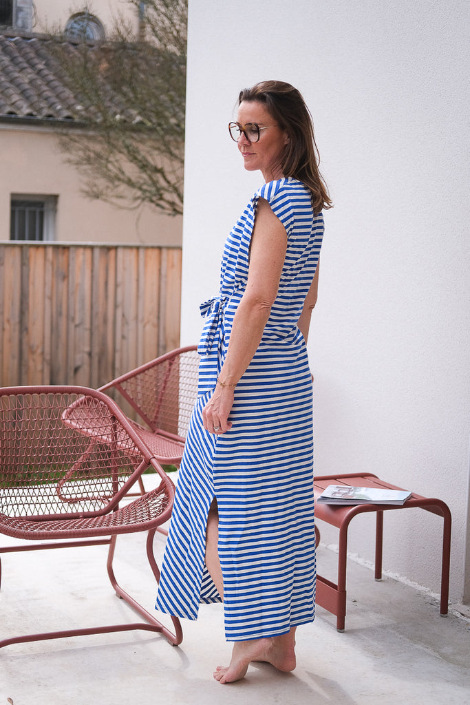 Robe Valene, couleur bleu, marque Garance, motif rayures