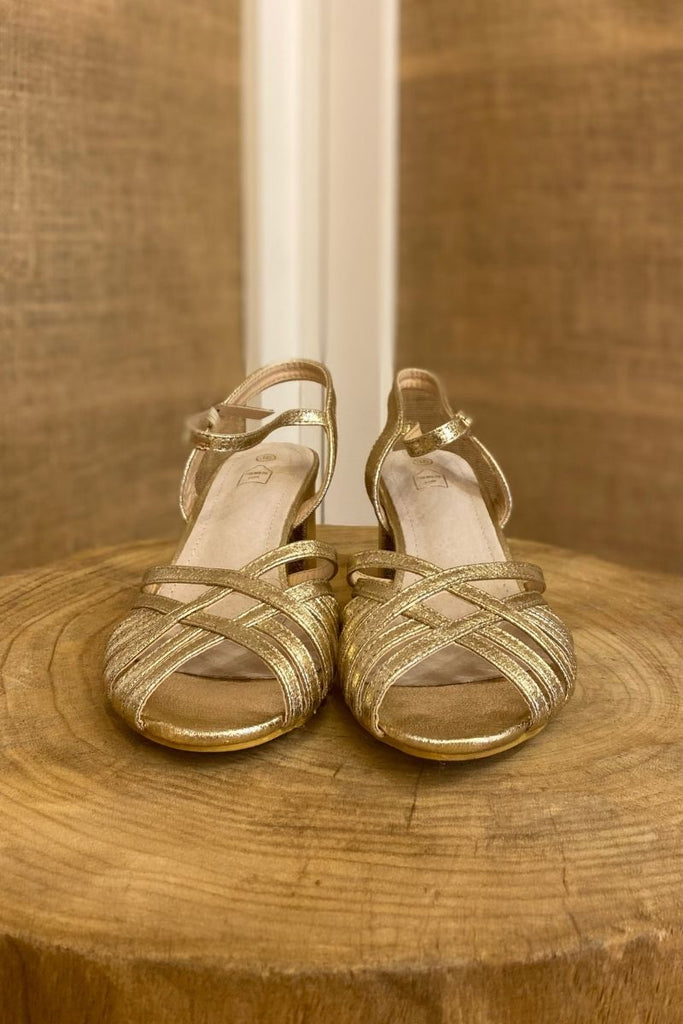 Sandales Alba, couleur doré, semelle intérieure cuir, petit talon, idéale cérémonie