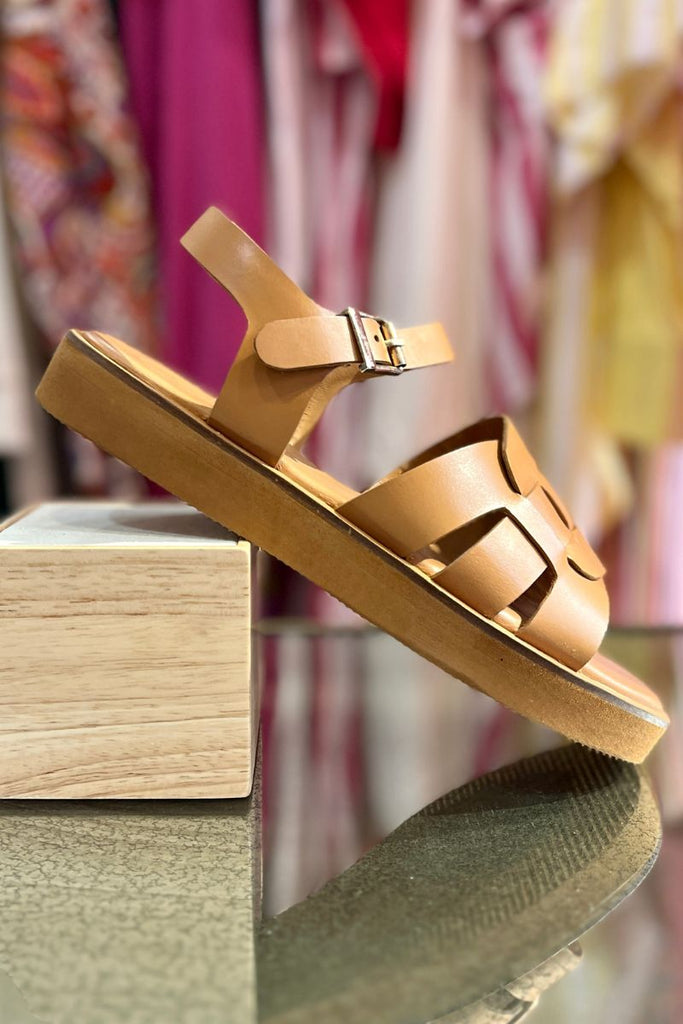 Sandales Anna, couleur camel, marque Atelier Tropezien, bride réglable, matière cuir