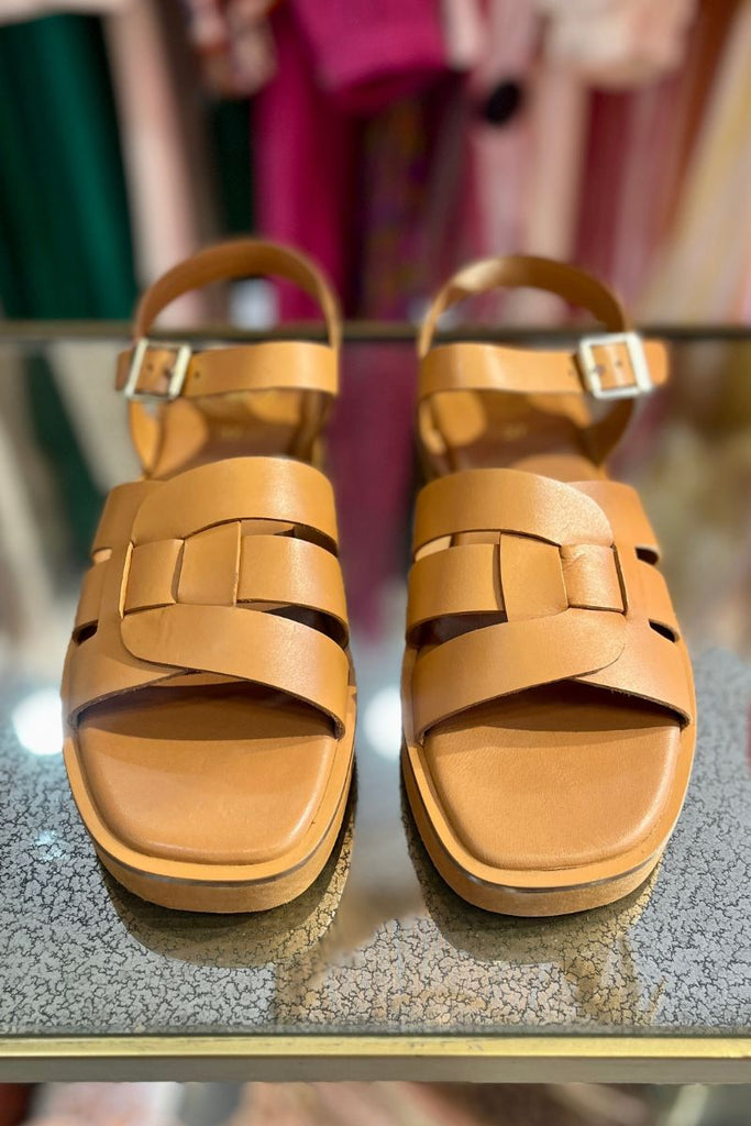 Sandales Anna, couleur camel, marque Atelier Tropezien, bride réglable, matière cuir