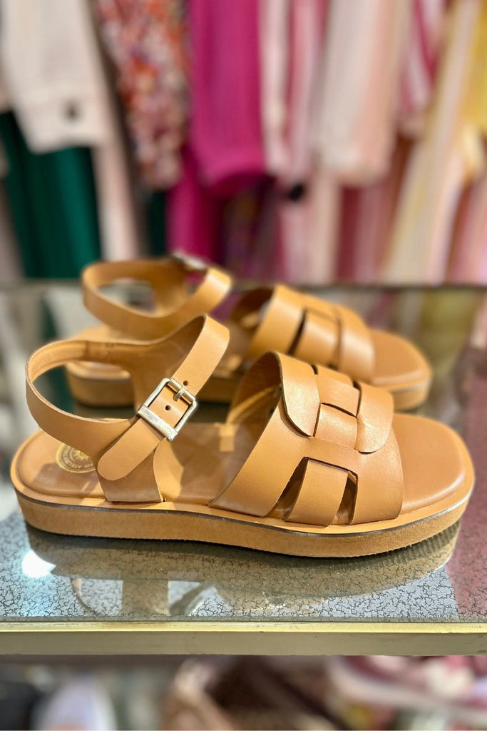 Sandales Anna, couleur camel, marque Atelier Tropezien, bride réglable, matière cuir