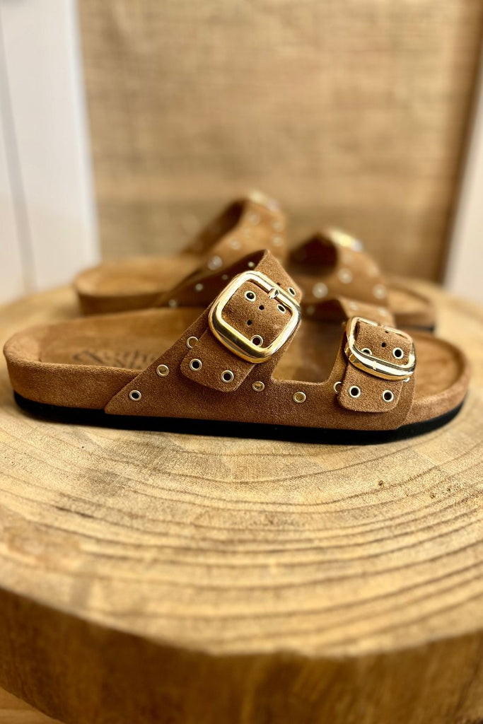 Sandales Lana, couleur camel, double brides