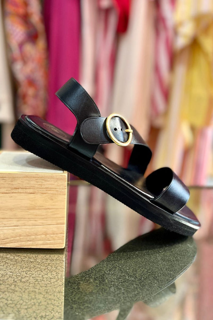 Sandales Anita, couleur noir, marque Atelier Tropezien, matière cuir, bride réglable