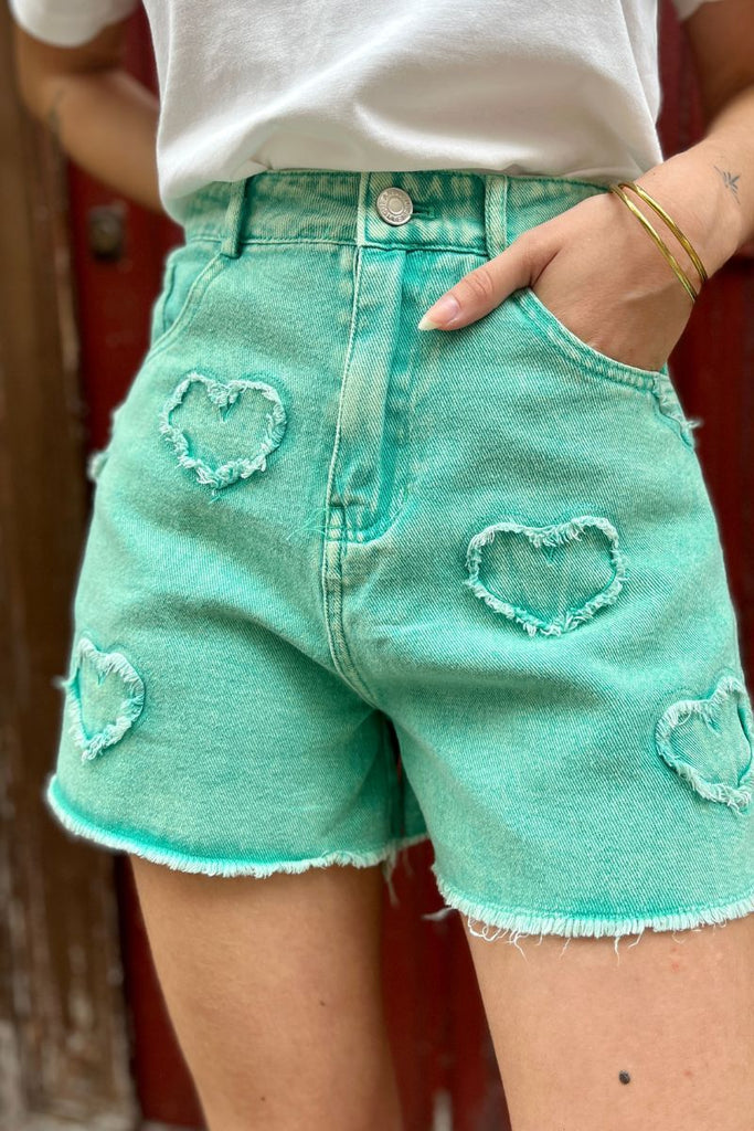 Short Yoli, couleur vert, matière coton, taille haute