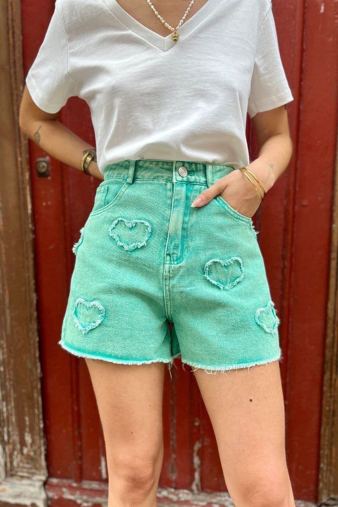 Short Yoli, couleur vert, matière coton, taille haute