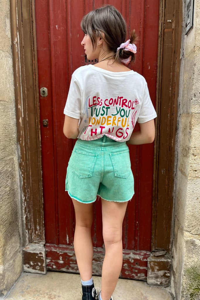 Short Yoli, couleur vert, matière coton, taille haute