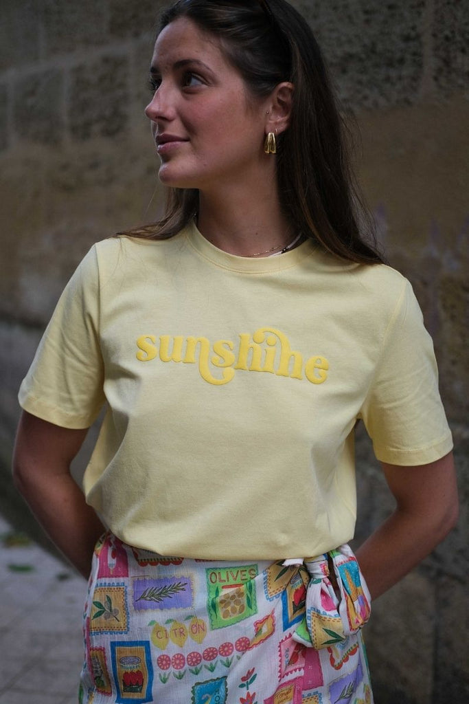 T-shirt Visybil, couleur jaune, manches courtes, encolure ronde, marque Vila