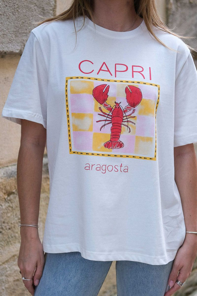 T-shirt Capri, couleur blanc, manches courtes, encolure ronde