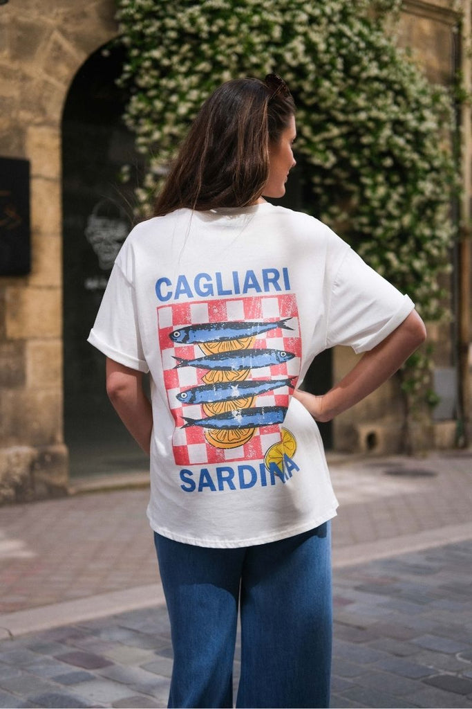 T-shirt Sardinia, couleur blanc, imprimés dans le dos