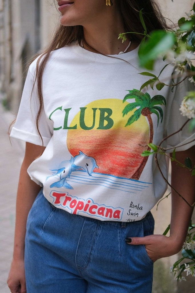 T-shirt Tropicana, couleur blanc, manches courtes