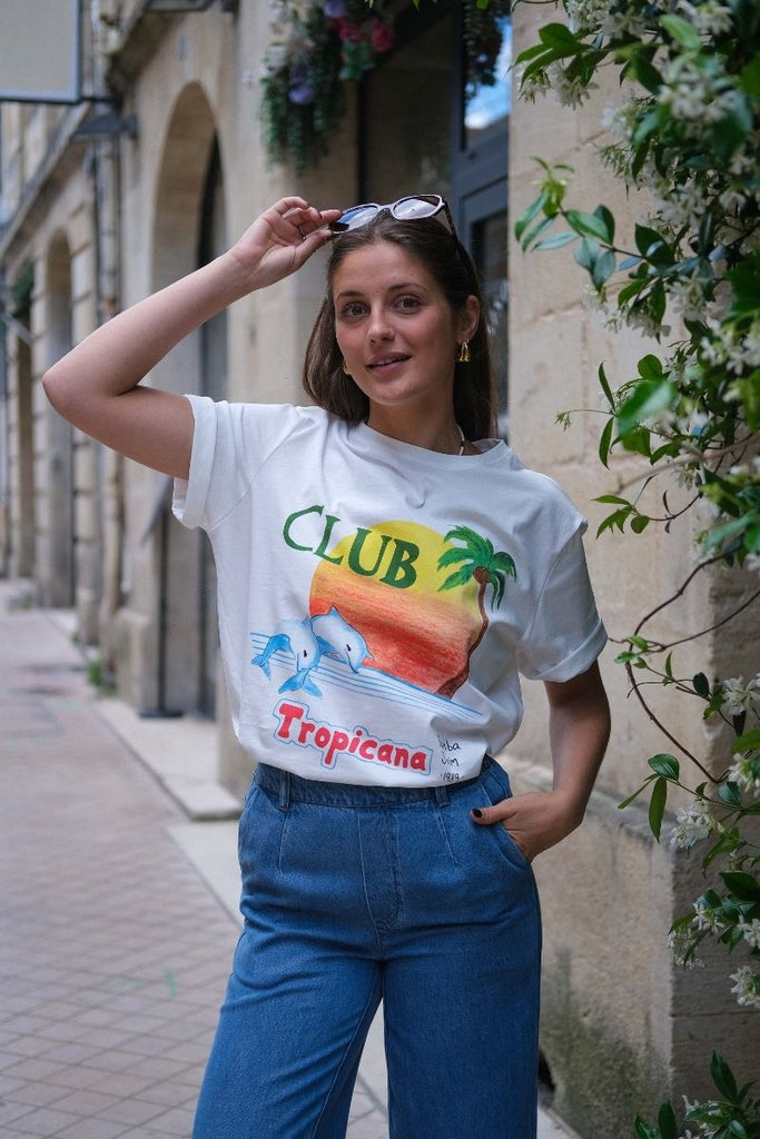 T-shirt Tropicana, couleur blanc, manches courtes