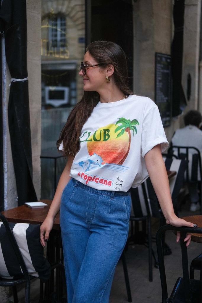 T-shirt Tropicana, couleur blanc, manches courtes