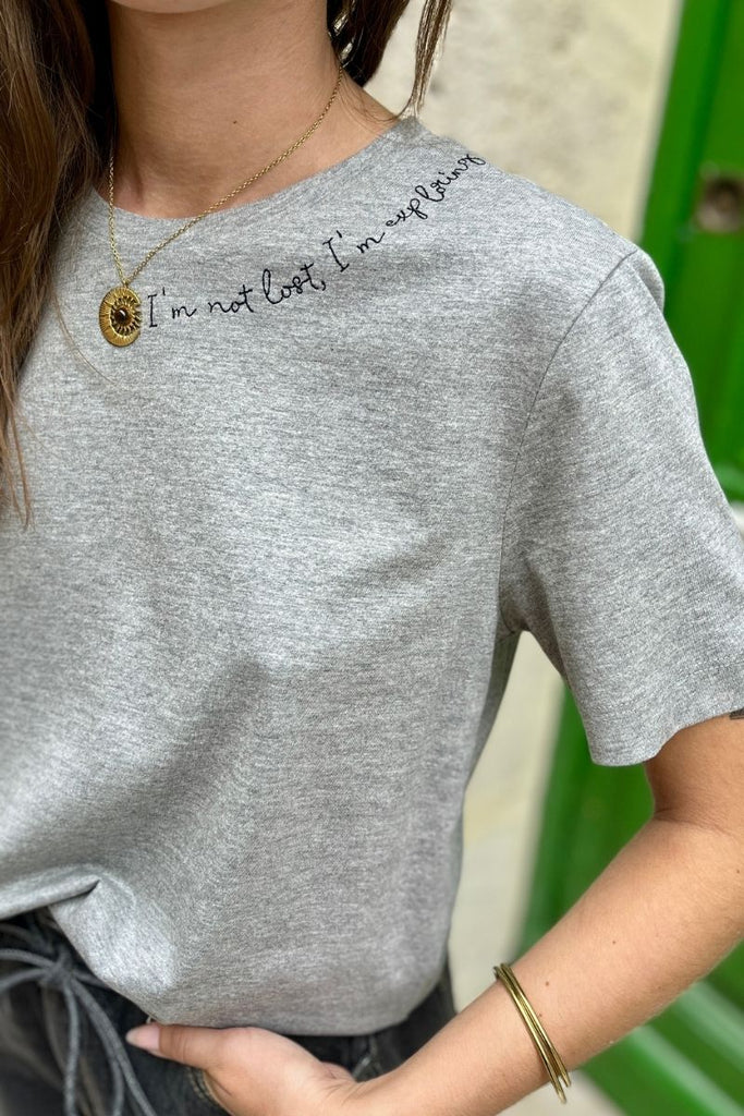 T-shirt Videddy, couleur gris clair, marque Vila, col rond, manches courtes