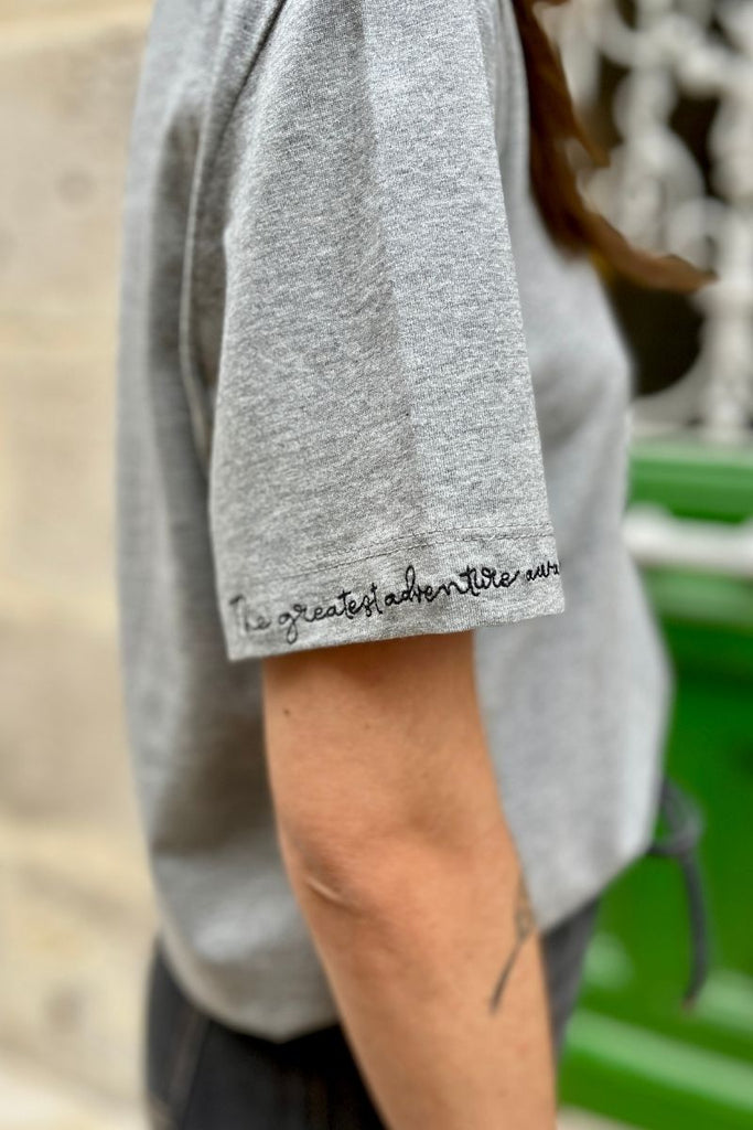 T-shirt Videddy, couleur gris clair, marque Vila, col rond, manches courtes