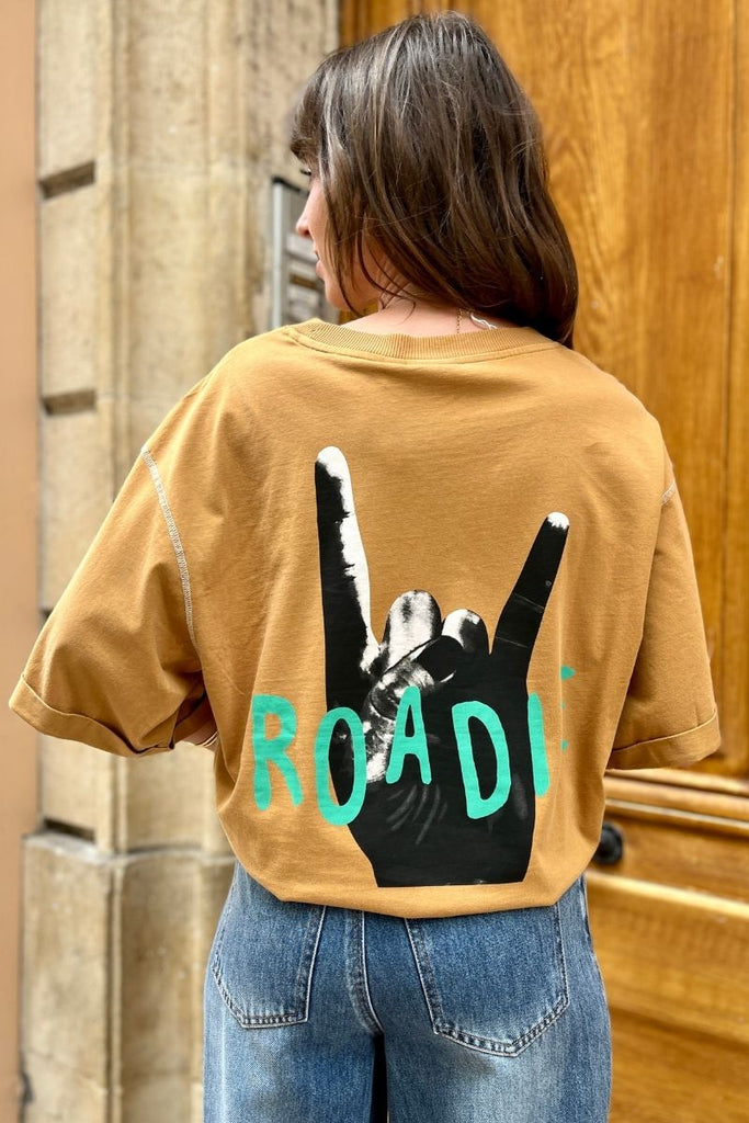 T-shirt Virubie, couleur camel, marque Vila, manches courtes, col rond