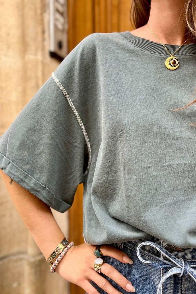 T-shirt Virubie, couleur gris foncé, marque Vila, manches courtes, col rond