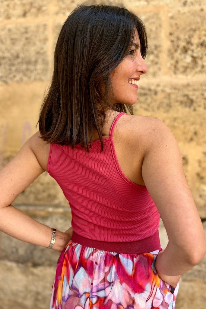 Top Ihinari, couleur rose, marque Ichi, bretelles non réglables, coupe ajustée