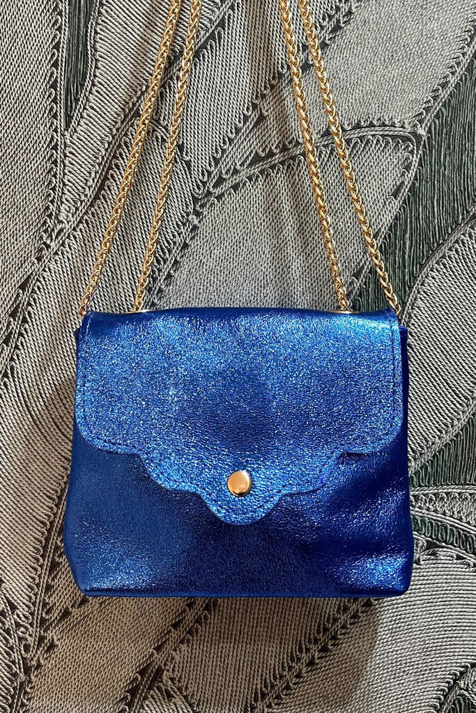 Sac Pitinu, 100% Cuir, bandoulière chainette non réglable, non amovible, 5 coloris : bleu éléctrique, rose doré, noir, vert d'eau et doré