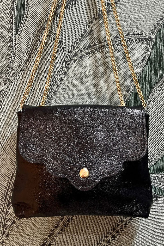 Sac Pitinu, 100% Cuir, bandoulière chainette non réglable, non amovible, 5 coloris : bleu éléctrique, rose doré, noir, vert d'eau et doré