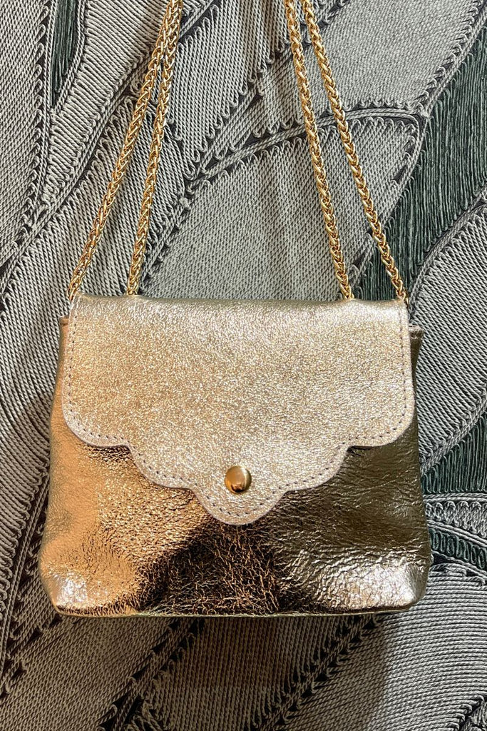 Sac Pitinu, 100% Cuir, bandoulière chainette non réglable, non amovible, 5 coloris : bleu éléctrique, rose doré, noir, vert d'eau et doré